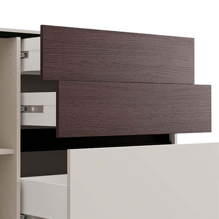 Credenza Bianco Crema Marrone Noce 2 Ripiani 3 Cassetti 125x40x92h cm, Un'anta - Sideme
