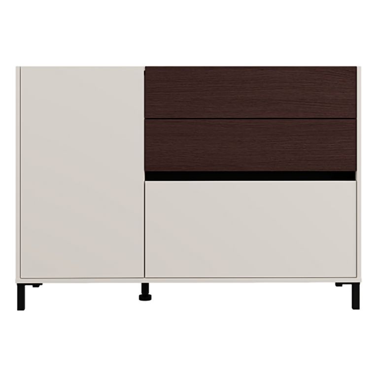 Credenza Bianco Crema Marrone Noce 2 Ripiani 3 Cassetti 125x40x92h cm, Un'anta - Sideme