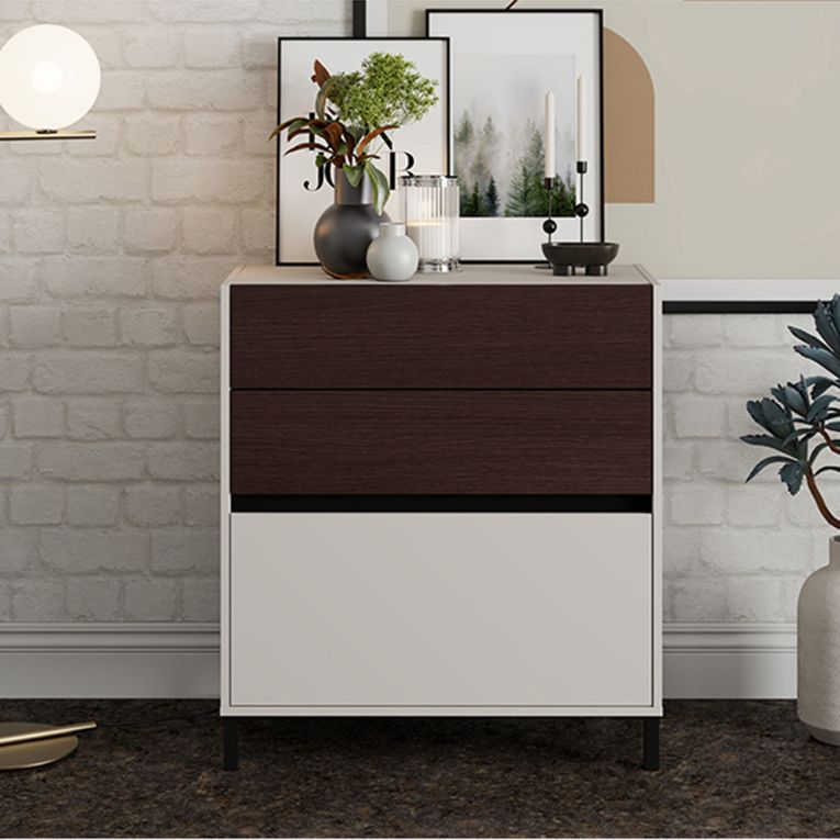 Credenza Bianco Crema Marrone Noce 3 Cassetti un Ripiano 80x40x88h cm, con Piedini - Amed
