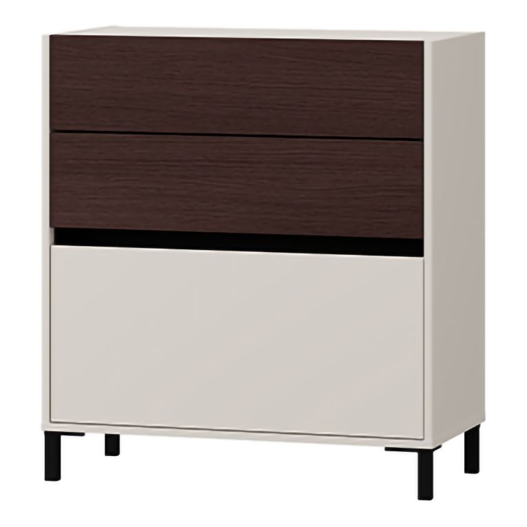 Credenza Bianco Crema Marrone Noce 3 Cassetti un Ripiano 80x40x88h cm, con Piedini - Amed