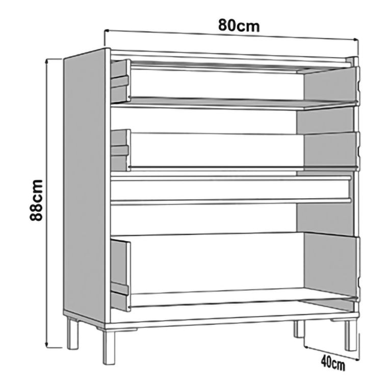 Credenza Bianco Crema Marrone Noce 3 Cassetti un Ripiano 80x40x88h cm, con Piedini - Amed