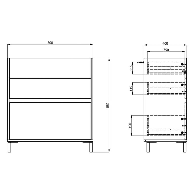 Credenza Bianco Crema Marrone Noce 3 Cassetti un Ripiano 80x40x88h cm, con Piedini - Amed