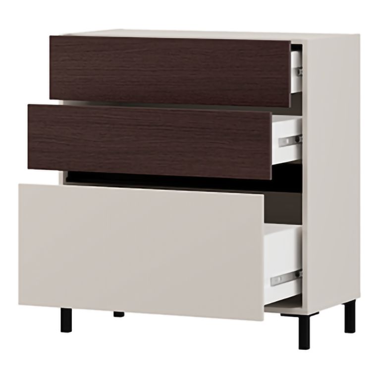 Credenza Bianco Crema Marrone Noce 3 Cassetti un Ripiano 80x40x88h cm, con Piedini - Amed