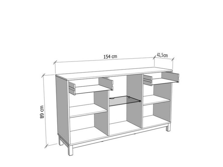 Credenza Bianco Crema Marrone Rovere 2 Cassetti 3 Ripiani 154x41.5x89h cm, Apertura Battente e Scorrevole - Nereto