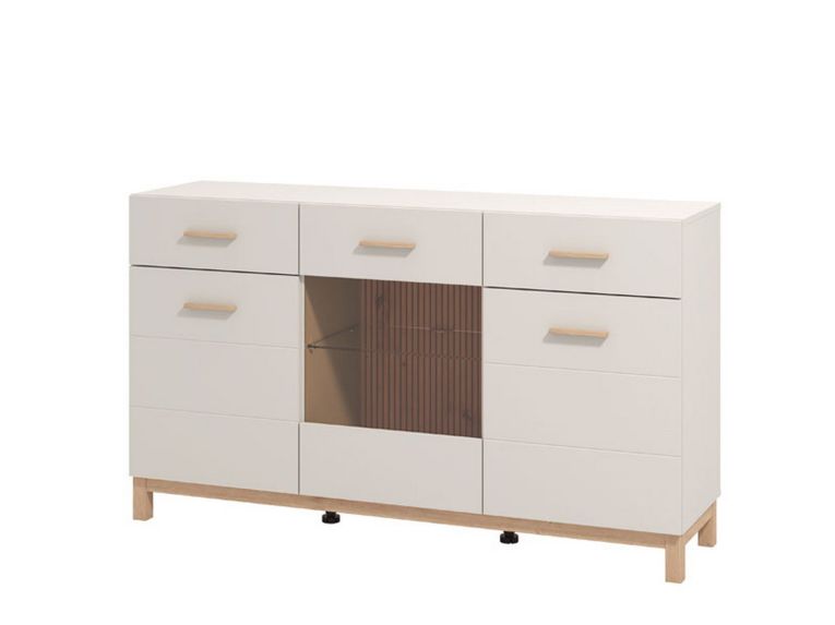 Credenza Bianco Crema Marrone Rovere 2 Cassetti 3 Ripiani 154x41.5x89h cm, Apertura Battente e Scorrevole - Nereto