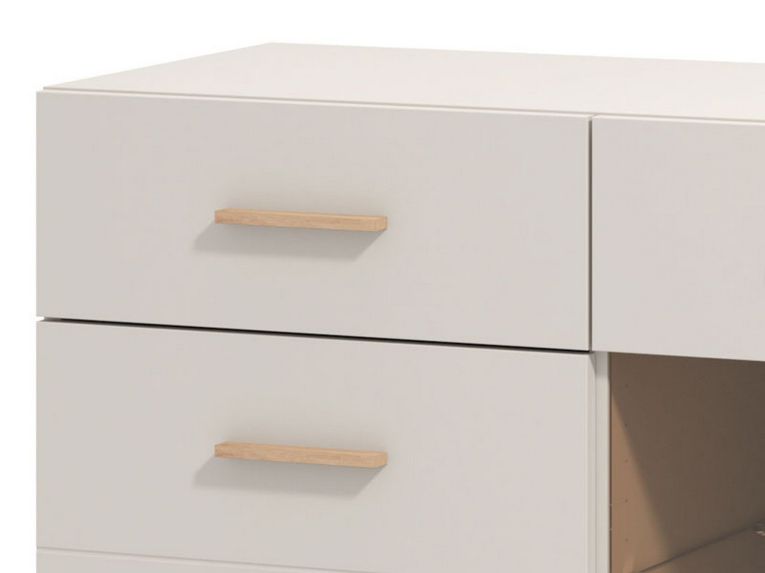 Credenza Bianco Crema Marrone Rovere 2 Cassetti 3 Ripiani 154x41.5x89h cm, Apertura Battente e Scorrevole - Nereto