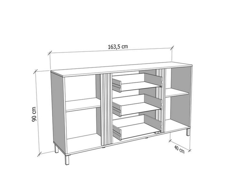 Credenza Bianco Crema Marrone Rovere 2 Ripiani 3 Cassetti 163.5x40x90h cm, 2 Ante - Frisanco