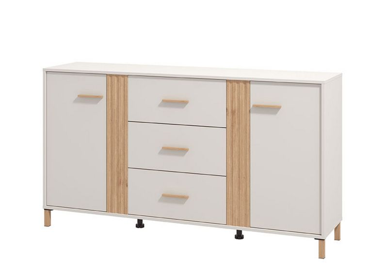 Credenza Bianco Crema Marrone Rovere 2 Ripiani 3 Cassetti 163.5x40x90h cm, 2 Ante - Frisanco