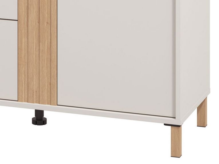 Credenza Bianco Crema Marrone Rovere 2 Ripiani 3 Cassetti 163.5x40x90h cm, 2 Ante - Frisanco