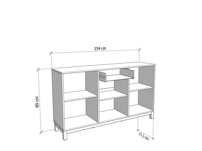 Credenza Bianco Crema Marrone Rovere 3 Ripiani un Cassetto 154x41.5x89h cm, 3 Ante - Pianico