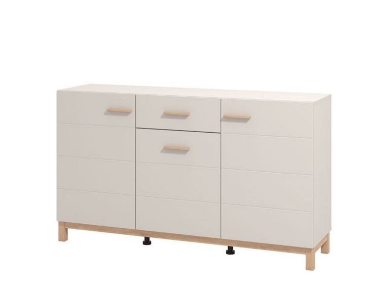 Credenza Bianco Crema Marrone Rovere 3 Ripiani un Cassetto 154x41.5x89h cm, 3 Ante - Pianico
