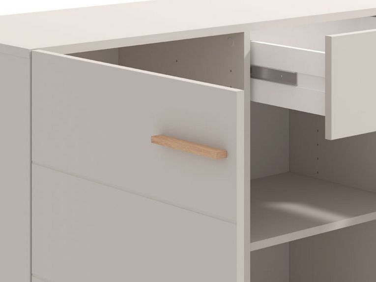 Credenza Bianco Crema Marrone Rovere 3 Ripiani un Cassetto 154x41.5x89h cm, 3 Ante - Pianico