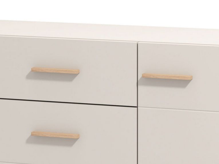 Credenza Bianco Crema Marrone Rovere 3 Ripiani un Cassetto 154x41.5x89h cm, 3 Ante - Pianico