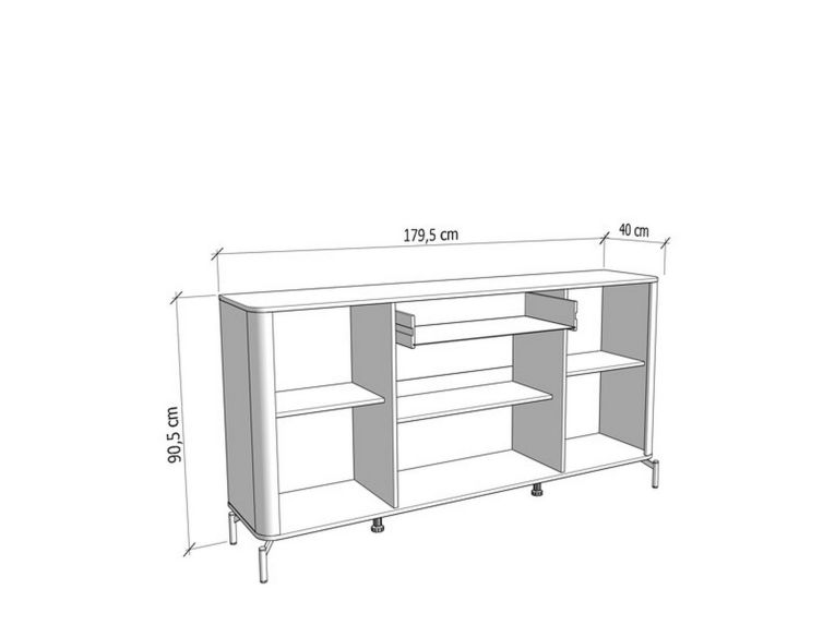 Credenza Bianco Crema Marrone Rovere 3 Ripiani un Cassetto 179.5x40x90.5h cm, 4 Ante - Illorai