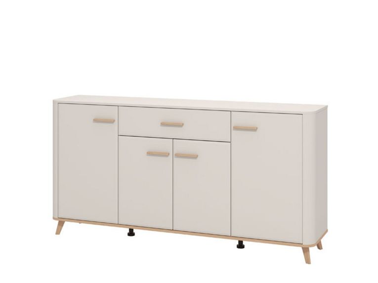Credenza Bianco Crema Marrone Rovere 3 Ripiani un Cassetto 179.5x40x90.5h cm, 4 Ante - Illorai