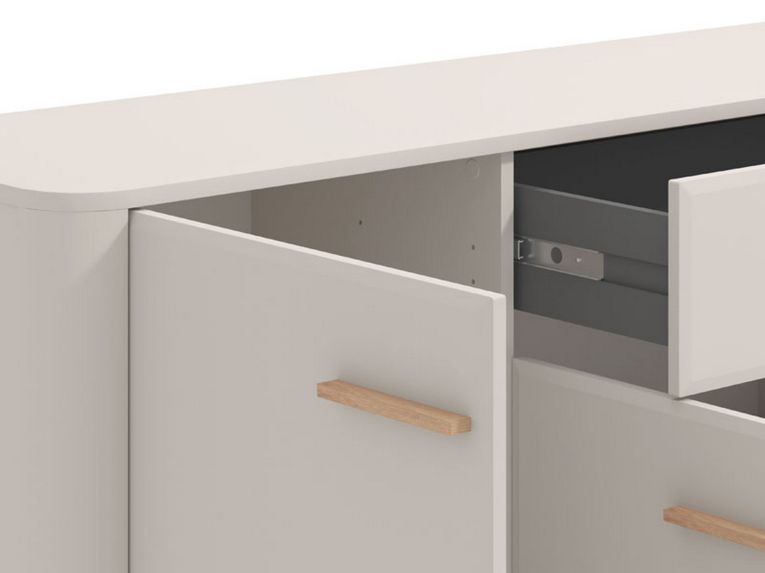 Credenza Bianco Crema Marrone Rovere 3 Ripiani un Cassetto 179.5x40x90.5h cm, 4 Ante - Illorai