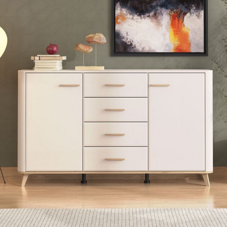 Credenza Bianco Crema Marrone Rovere Nodi 2 Ripiani 4 Cassetti 154x40x90.5h cm, 2 Ante - Illorai