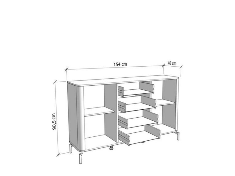 Credenza Bianco Crema Marrone Rovere Nodi 2 Ripiani 4 Cassetti 154x40x90.5h cm, 2 Ante - Illorai