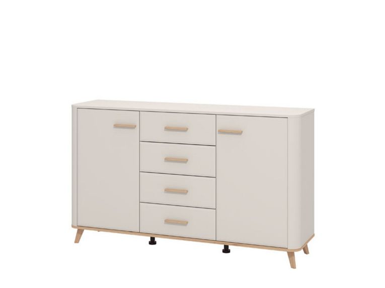 Credenza Bianco Crema Marrone Rovere Nodi 2 Ripiani 4 Cassetti 154x40x90.5h cm, 2 Ante - Illorai