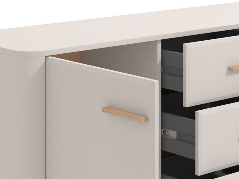 Credenza Bianco Crema Marrone Rovere Nodi 2 Ripiani 4 Cassetti 154x40x90.5h cm, 2 Ante - Illorai