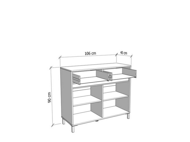 Credenza Bianco Crema Nero 2 Cassetti 2 Ripiani 106x40x90h cm, Apertura Battente, Scorrevole - Giarree
