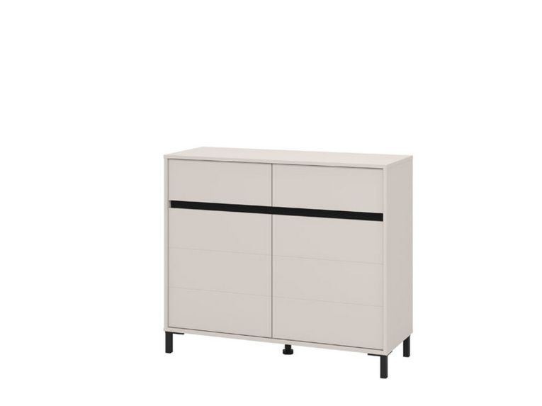 Credenza Bianco Crema Nero 2 Cassetti 2 Ripiani 106x40x90h cm, Apertura Battente, Scorrevole - Giarree