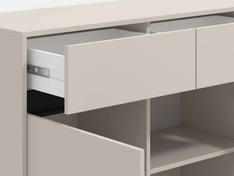 Credenza Bianco Crema Nero 2 Cassetti 2 Ripiani 106x40x90h cm, Apertura Battente, Scorrevole - Giarree