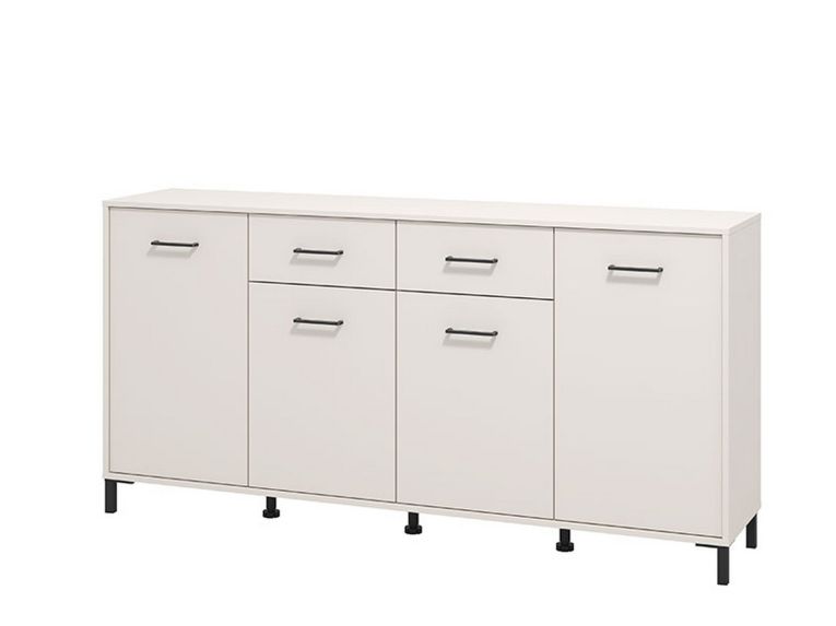 Credenza Bianco Crema Nero 2 Cassetti 4 Ripiani 183x40x90h cm, Apertura Battente, Scorrevole - Grondona