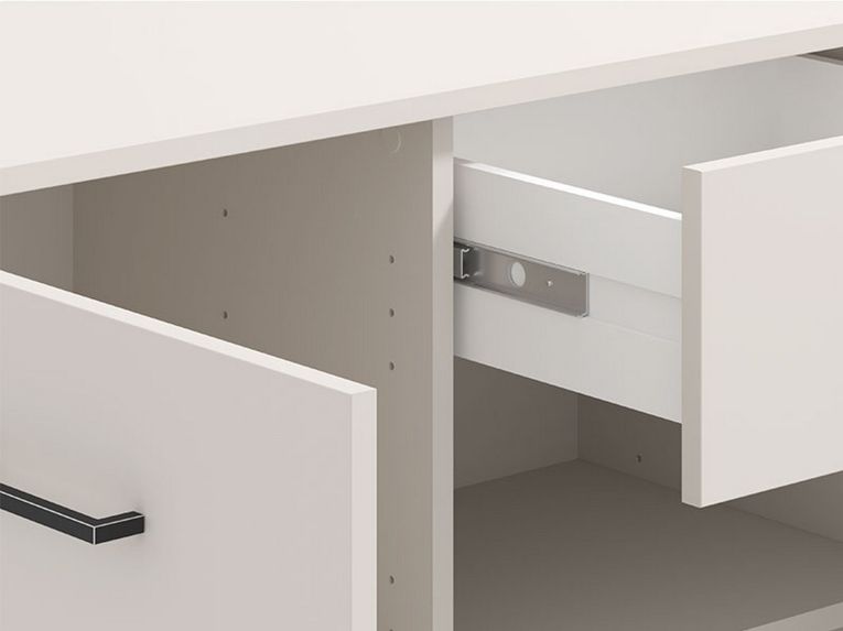 Credenza Bianco Crema Nero 2 Cassetti 4 Ripiani 183x40x90h cm, Apertura Battente, Scorrevole - Grondona