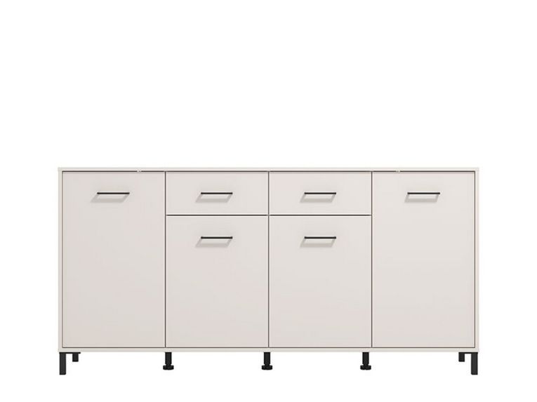 Credenza Bianco Crema Nero 2 Cassetti 4 Ripiani 183x40x90h cm, Apertura Battente, Scorrevole - Grondona