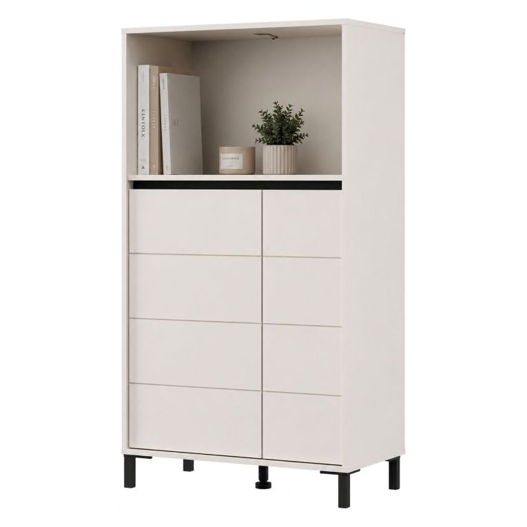 Credenza Bianco Crema Nero 2 Ripiani 3 Vani 74x40x135h cm, 2 Ante - Cosoleto