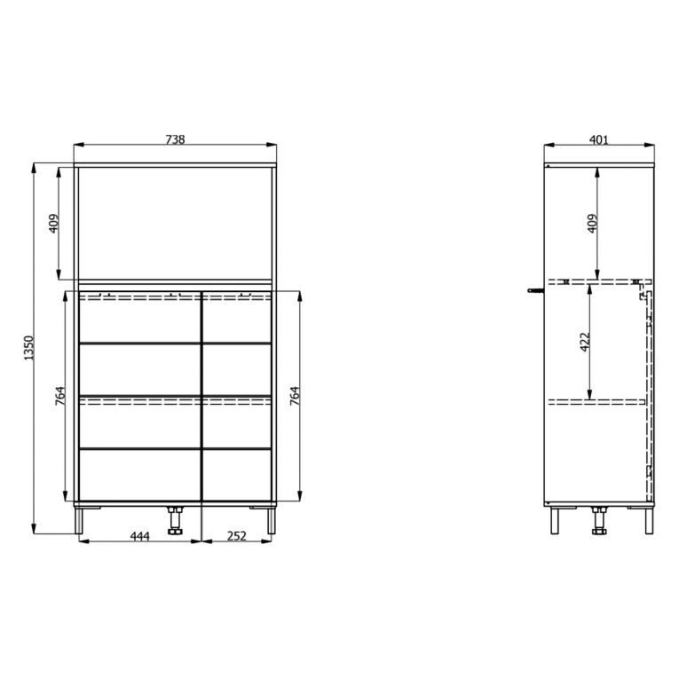 Credenza Bianco Crema Nero 2 Ripiani 3 Vani 74x40x135h cm, 2 Ante - Cosoleto