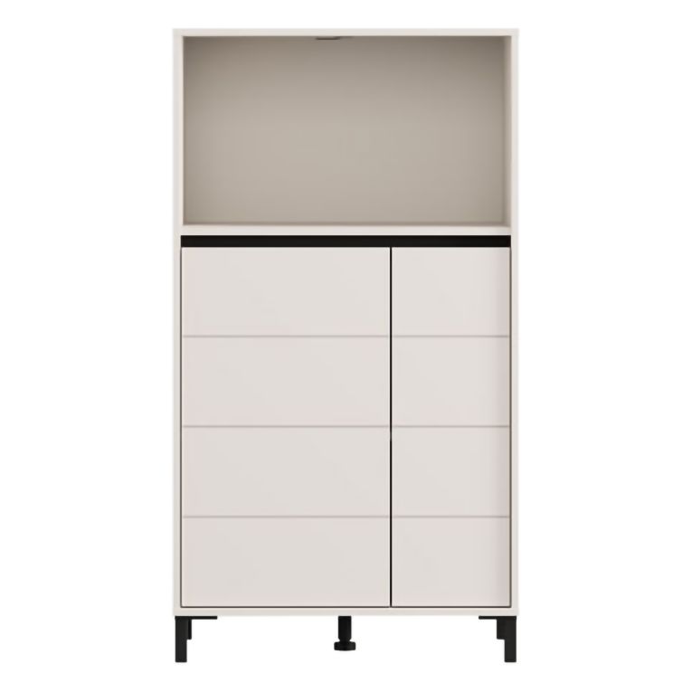 Credenza Bianco Crema Nero 2 Ripiani 3 Vani 74x40x135h cm, 2 Ante - Cosoleto