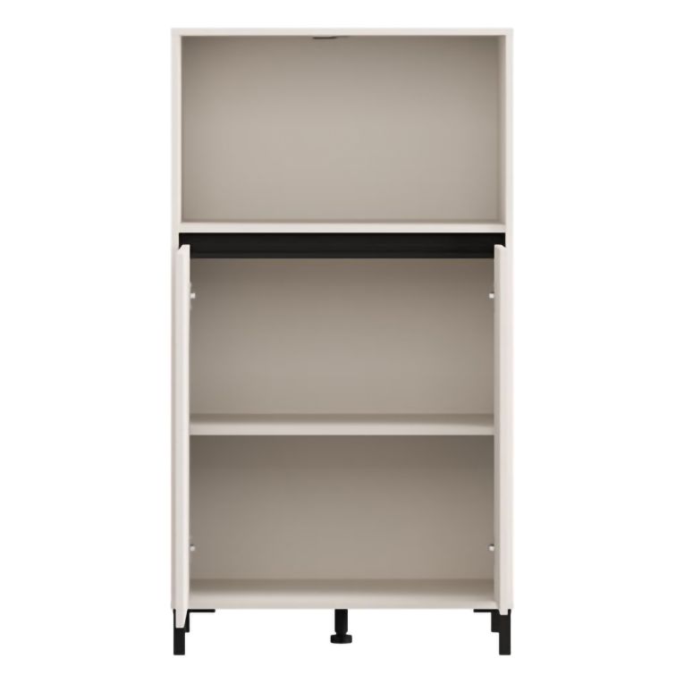 Credenza Bianco Crema Nero 2 Ripiani 3 Vani 74x40x135h cm, 2 Ante - Cosoleto