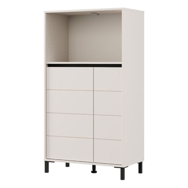 Credenza Bianco Crema Nero 2 Ripiani 3 Vani 74x40x135h cm, 2 Ante - Cosoleto