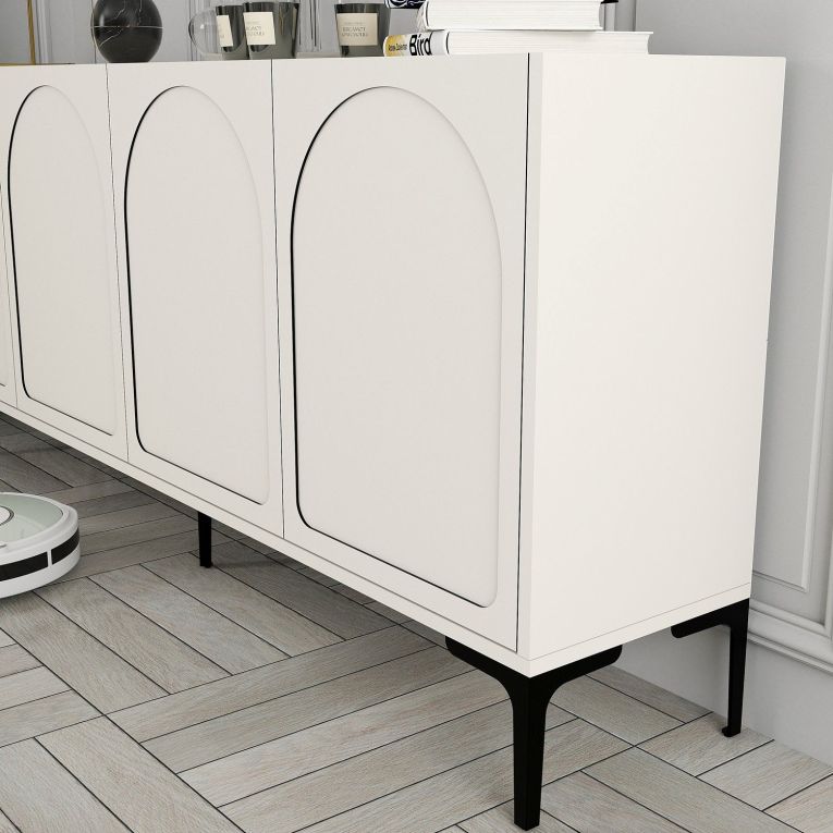 Credenza Bianco Crema Nero 2 Ripiani 4 Vani 180x35x79h cm, 4 Ante - Torno