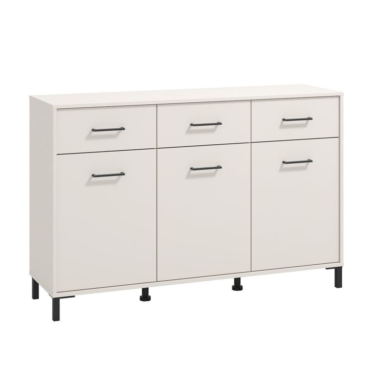 Credenza Bianco Crema Nero 3 Cassetti 3 Ripiani 138x40x90h cm, Apertura Battente e Scorrevole - Laerru