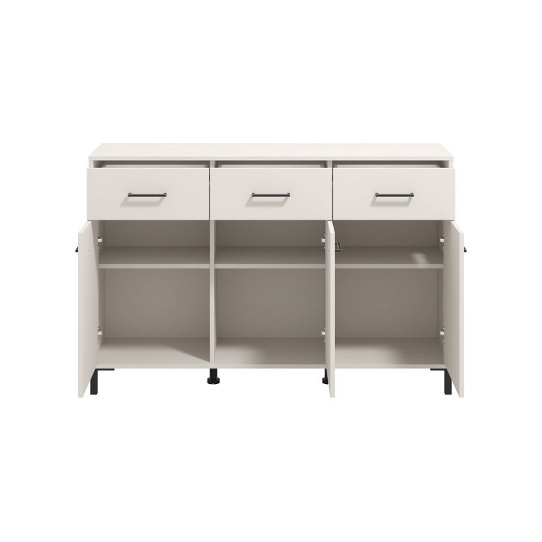 Credenza Bianco Crema Nero 3 Cassetti 3 Ripiani 138x40x90h cm, Apertura Battente e Scorrevole - Laerru