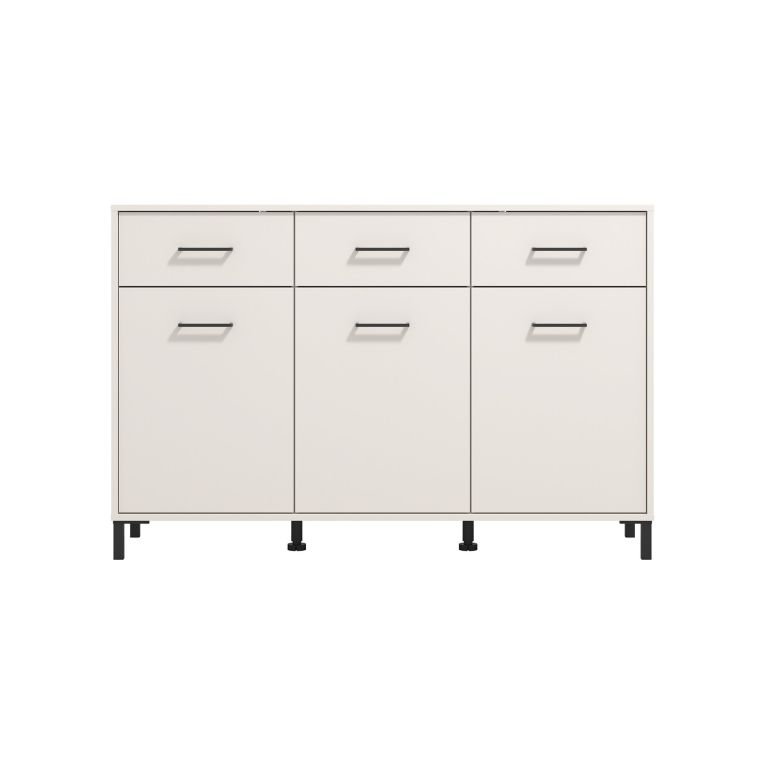 Credenza Bianco Crema Nero 3 Cassetti 3 Ripiani 138x40x90h cm, Apertura Battente e Scorrevole - Laerru