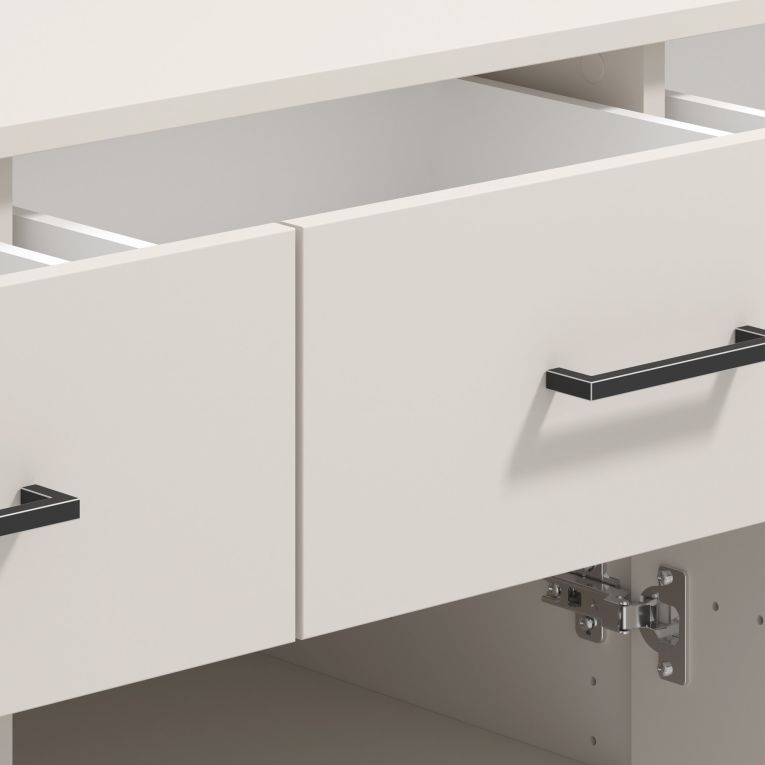 Credenza Bianco Crema Nero 3 Cassetti 3 Ripiani 138x40x90h cm, Apertura Battente e Scorrevole - Laerru