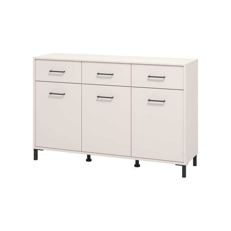 Credenza Bianco Crema Nero 3 Cassetti 3 Ripiani 138x40x90h cm, Apertura Battente e Scorrevole - Laerru