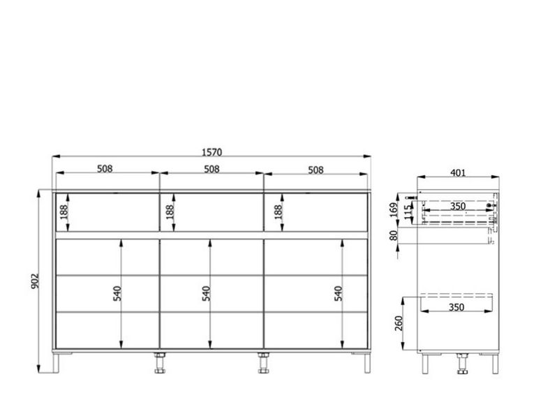 Credenza Bianco Crema Nero 3 Cassetti 3 Ripiani 157x40x90h cm, Apertura Battente e Scorrevole - Giarre