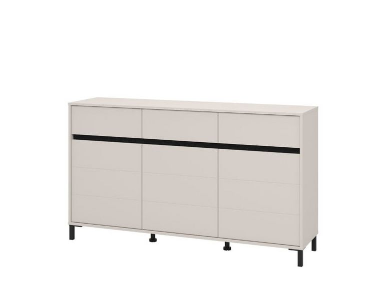 Credenza Bianco Crema Nero 3 Cassetti 3 Ripiani 157x40x90h cm, Apertura Battente e Scorrevole - Giarre