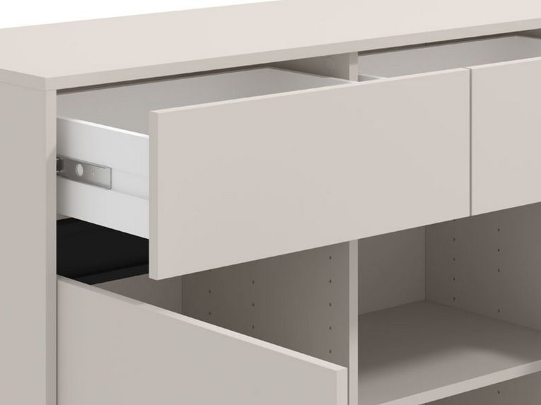 Credenza Bianco Crema Nero 3 Cassetti 3 Ripiani 157x40x90h cm, Apertura Battente e Scorrevole - Giarre