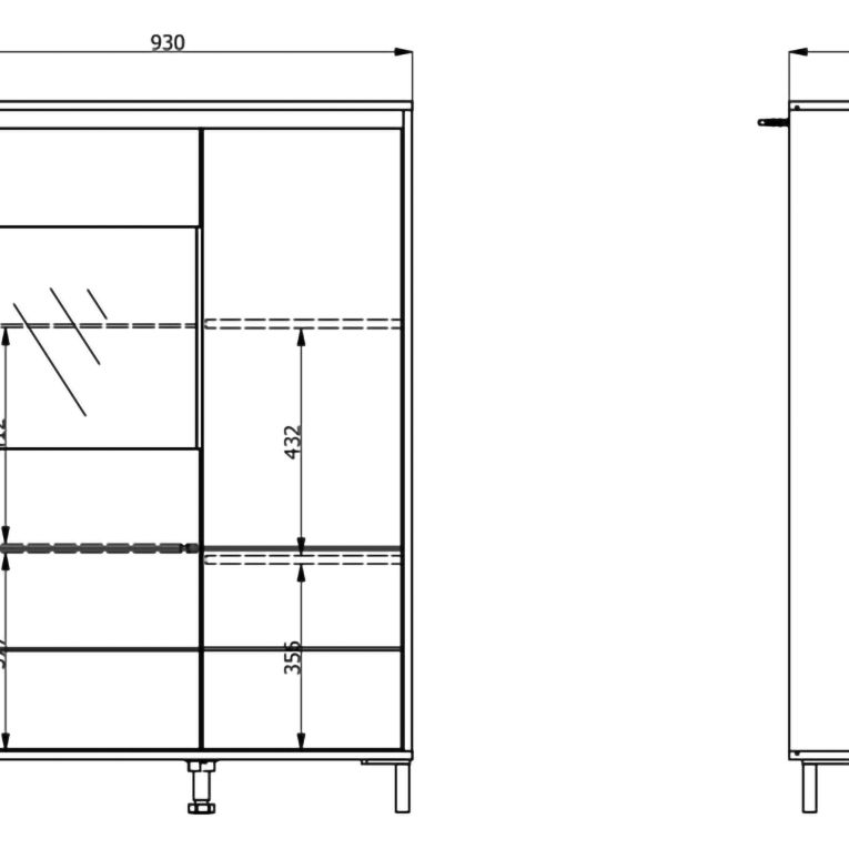 Credenza Bianco Crema Nero 4 Ripiani 6 Vani 93x40x135h cm, 2 Ante - Vignate