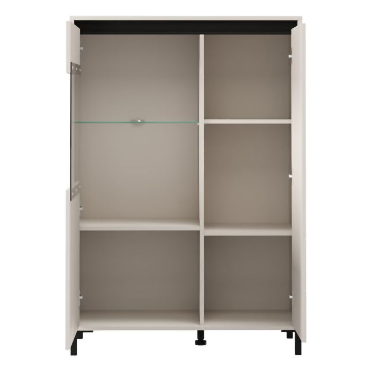Credenza Bianco Crema Nero 4 Ripiani 6 Vani 93x40x135h cm, 2 Ante - Vignate