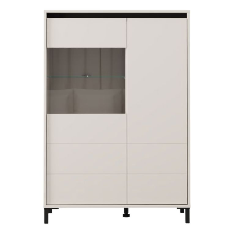 Credenza Bianco Crema Nero 4 Ripiani 6 Vani 93x40x135h cm, 2 Ante - Vignate