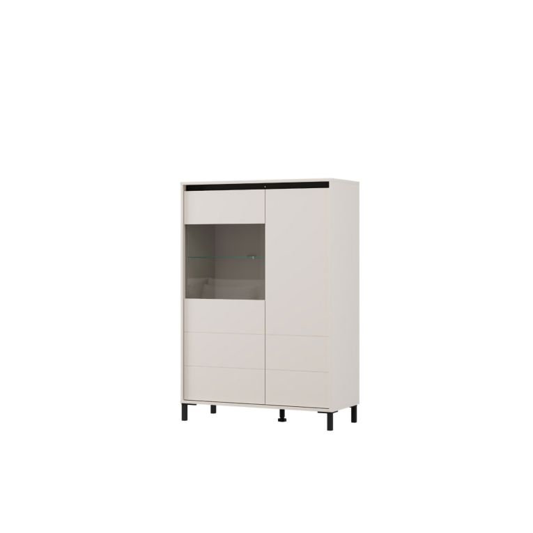 Credenza Bianco Crema Nero 4 Ripiani 6 Vani 93x40x135h cm, 2 Ante - Vignate