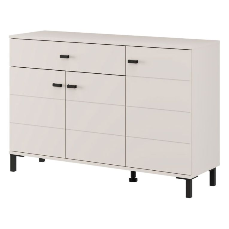 Credenza Bianco Crema Nero un Cassetto 2 Ripiani 116x35x78h cm, Apertura Battente, Scorrevole - Djanet