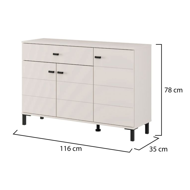 Credenza Bianco Crema Nero un Cassetto 2 Ripiani 116x35x78h cm, Apertura Battente, Scorrevole - Djanet